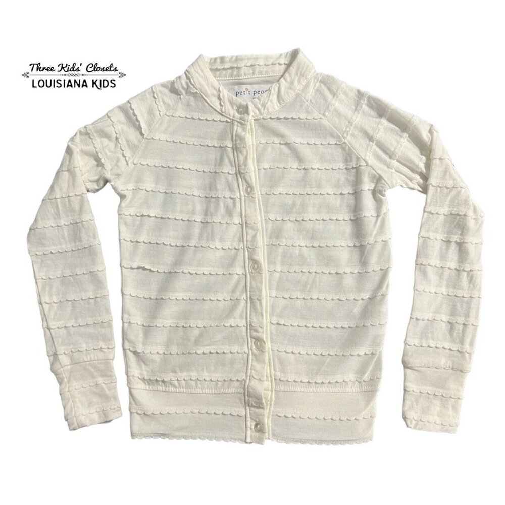 Petit Peony 6Y Creamy White Scalloped Detail Cardigan